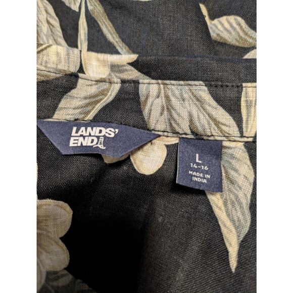 Lands' End Large 14/16 black floral linen long sleeve oversized shirt - Picture 4 of 8